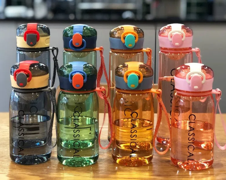 Plastic Kids Water Bottle With Straw Cute Printing Child Drink Water Bottle Reusable Water Bottles Sports