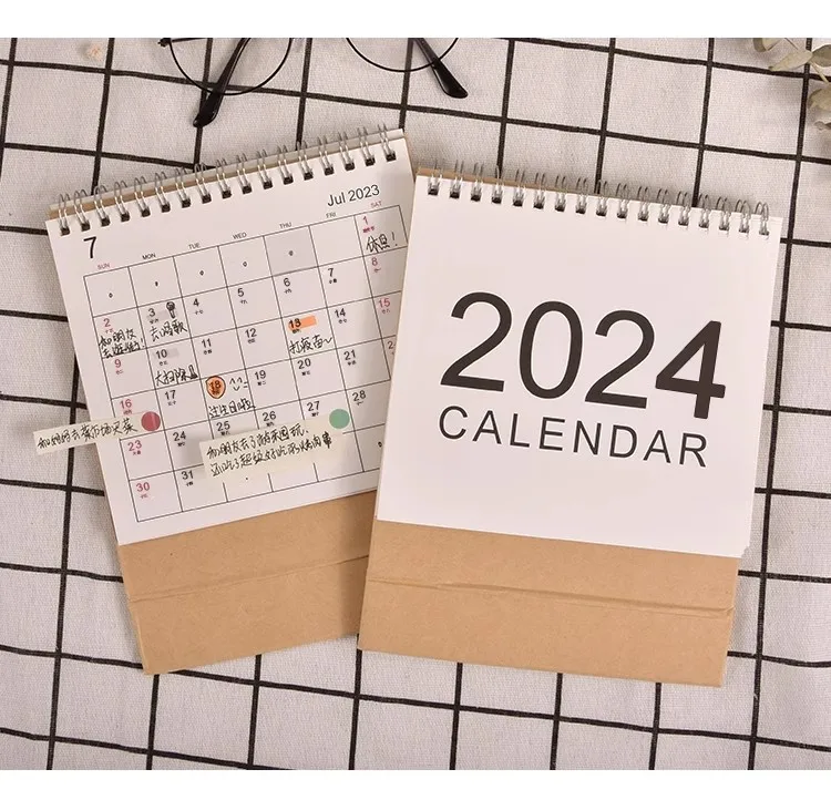 Custom design Desk Spiral Undated Calendar Planner Printing Table Stand Flip Paper Calendar 2024