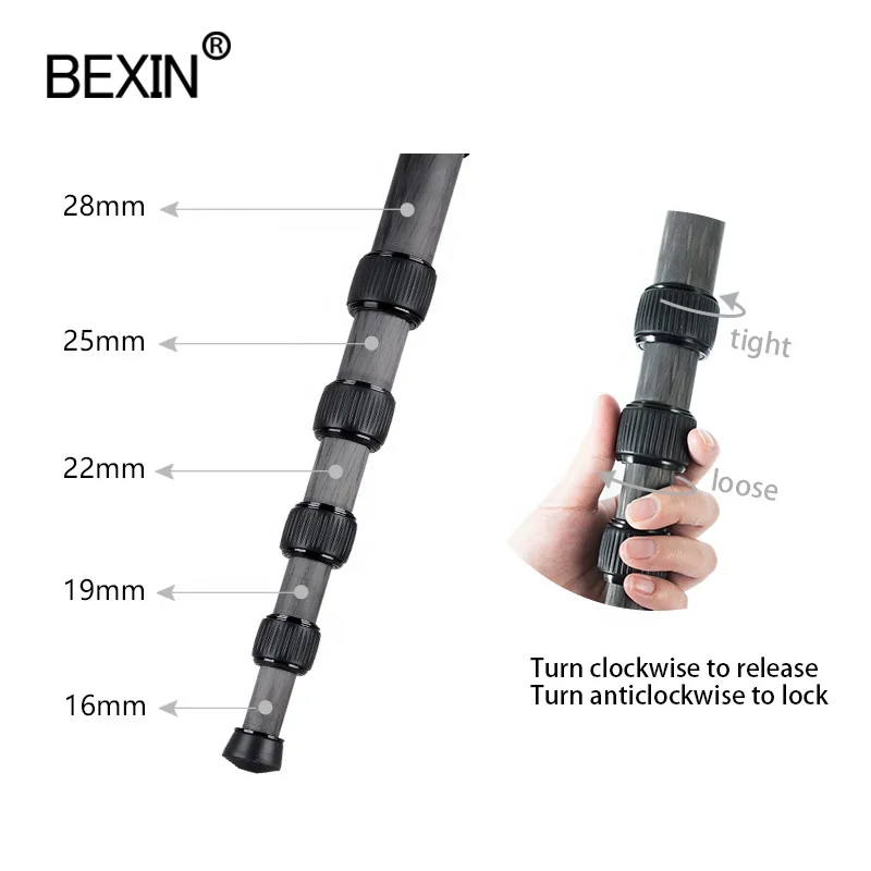 
BEXIN Lightweight High Carbon Fiber Monopod Tripod Stand Portable Flexible Telescopic Tube Trekking Pole for Travel Photography 
