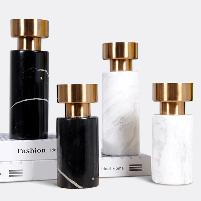 Nordic black Hourglass Design Abstract Candlestick Antique Gold Luxury Marble Candle Holders