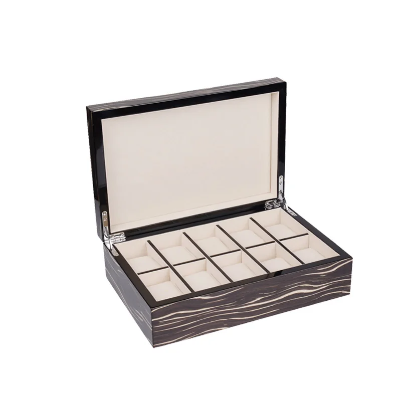 custom logo double layers glossy lacquer wooden veneer storage watch jewel  box display case with lid and locks