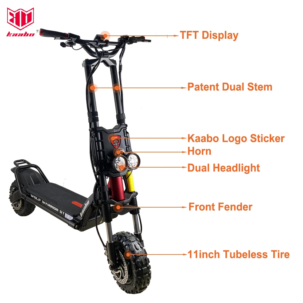 KB Wolf Warrior GT Pro Electric Scooter Black 11inch 60V 35Ah Battery 2400W Dual Motor Top Speed 80km/h TFT Display Wolf Warrior