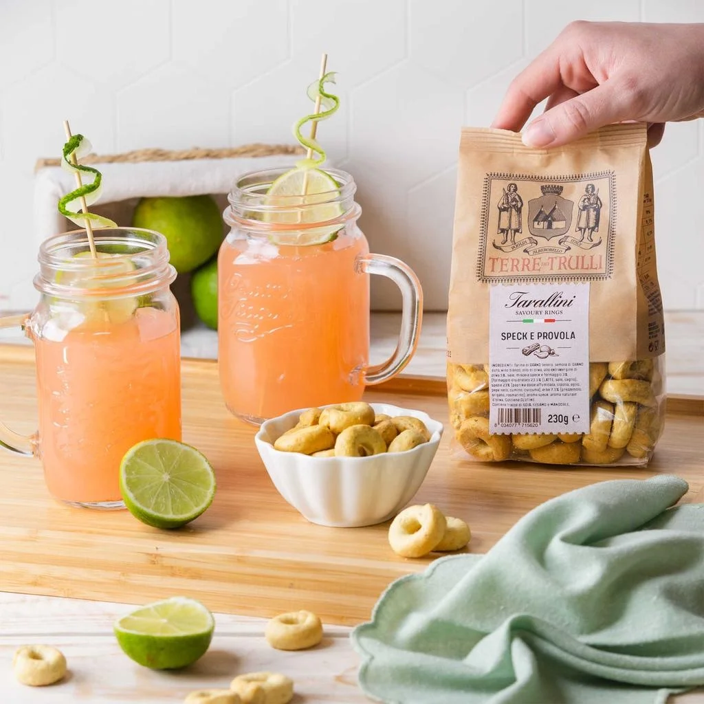 Taralli - Made in italy baked Grain snacks with italian Smoked Ham & Cheese - 230g plastic pack