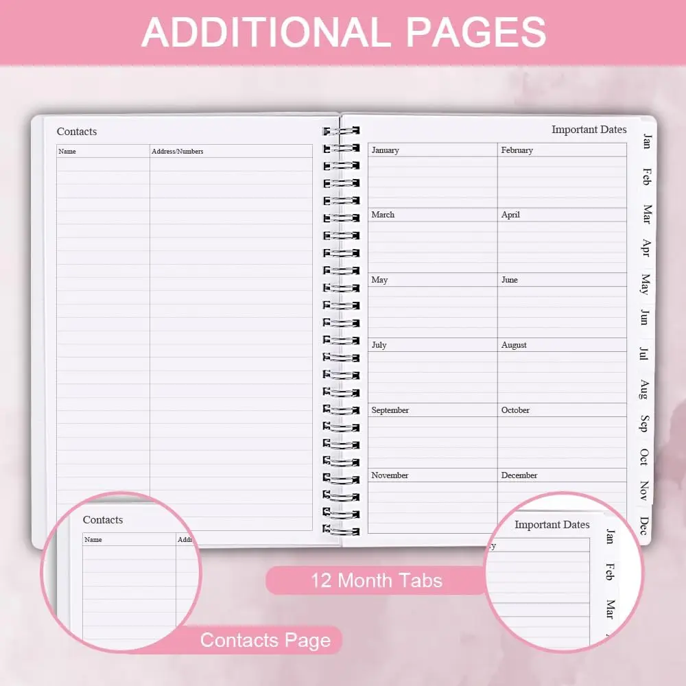 2024 Wholesale Pink Hard Cover Spiral A5 Custom Printing Weekly Daily Financial Order Budget Planner
