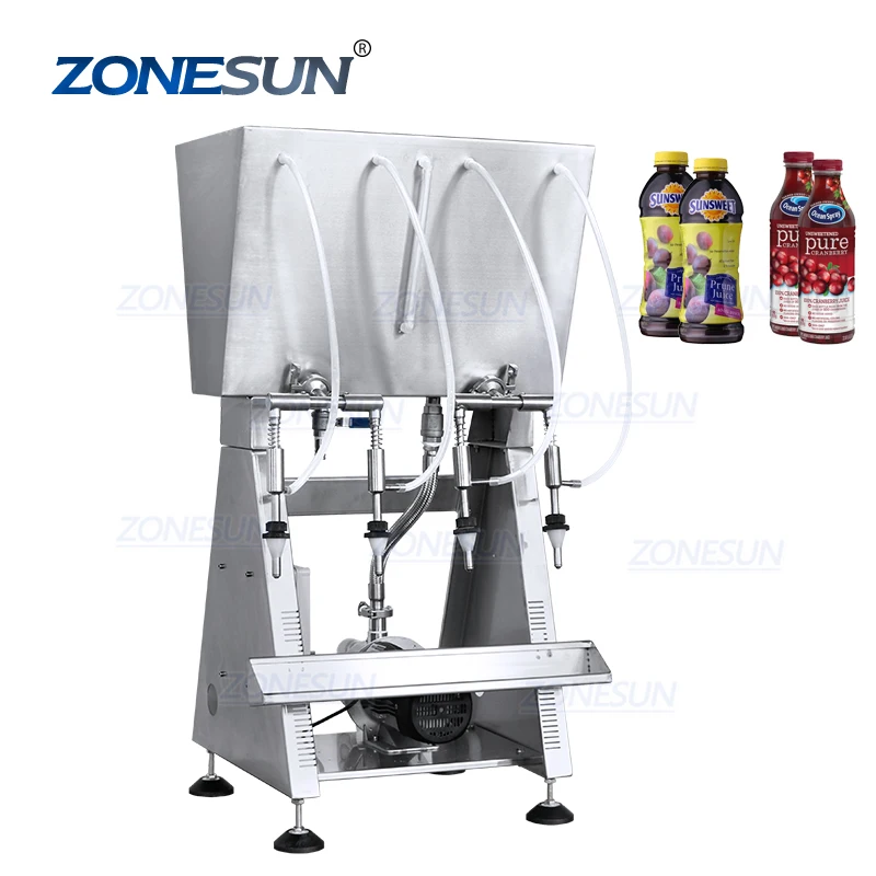 ZONESUN ZS-RWGFP4 Semi Automatic Siphon 4 Heads Table Top Bottles Gravity Overflow Liquid Filling Machines With Feeding Pump