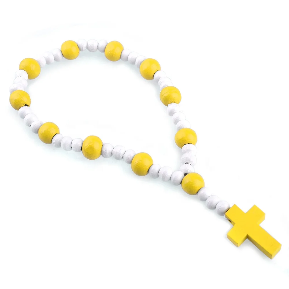 Cheap Catholic Wooden Beads Rosary Necklace Multi-Color Kids Chain for Baptism Wedding and Party Gift Religious Style