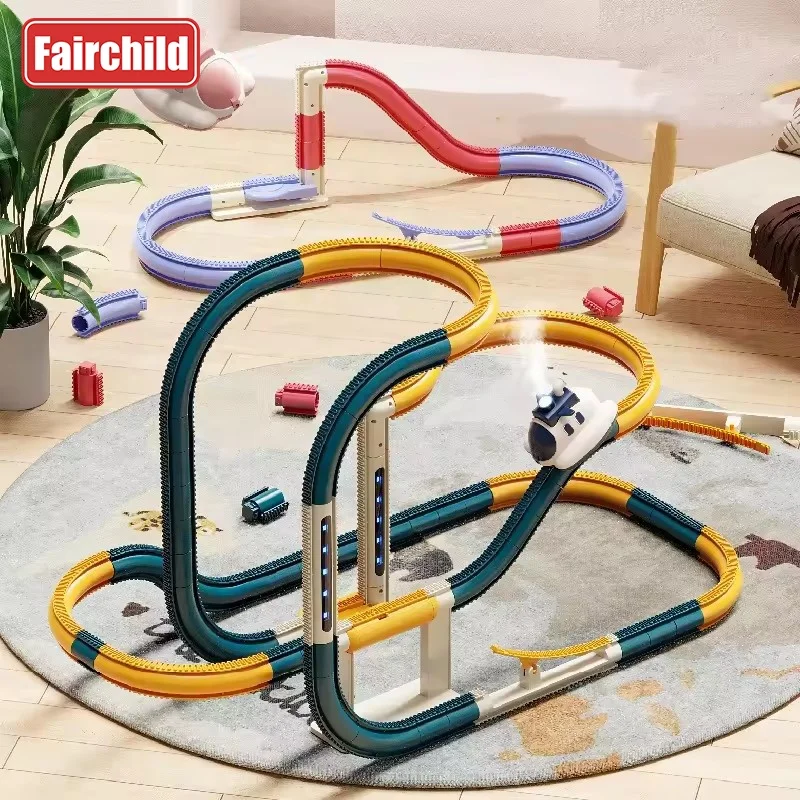 Electric Rail Track Car Toys For Kids Track Car Toys Slot Toys 30PCS Slot Set Electric Spray Spaceship With Light Track DIY