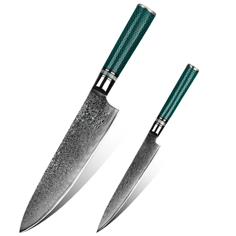 Premium 9Cr18MoV Damascus Steel Kitchen Chef Knife with Resin Hexagon Grid Handle