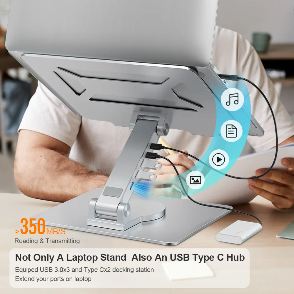 Adjustable Ergonomic Sit to Stand Laptop Stand With 360 Swivel Base Rotating Computer Stand