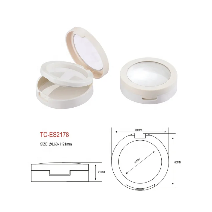 Wholesalers cosmetic private label 2 layers plastic round empty compact makeup powder case container