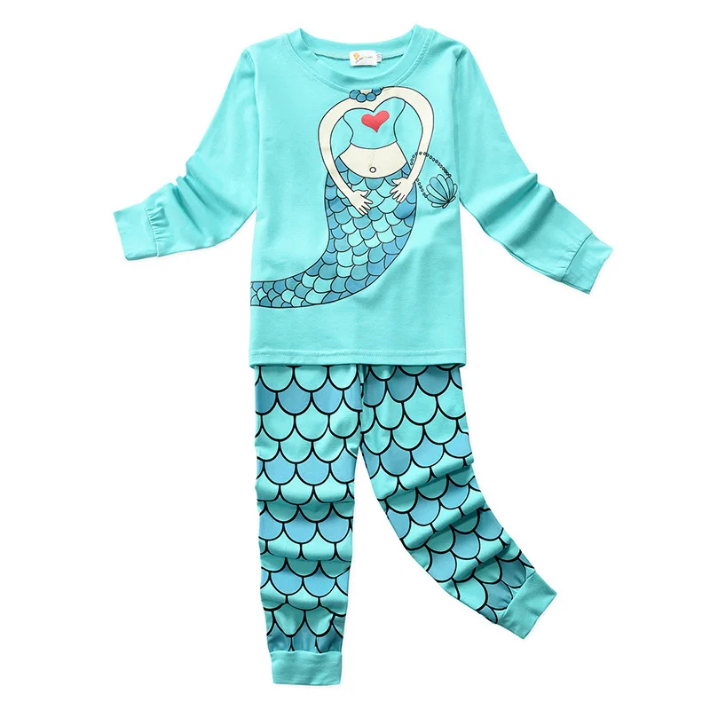 
Cartoon animal print kids sleepwear long sleeve girls pajamas set 