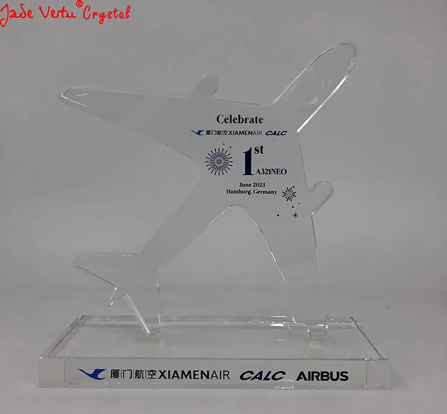 Jadevertu Plane model  Customized glass plaque Award Trophy  Annual ceremony Souvenir Gift Acrylic plane personalize
