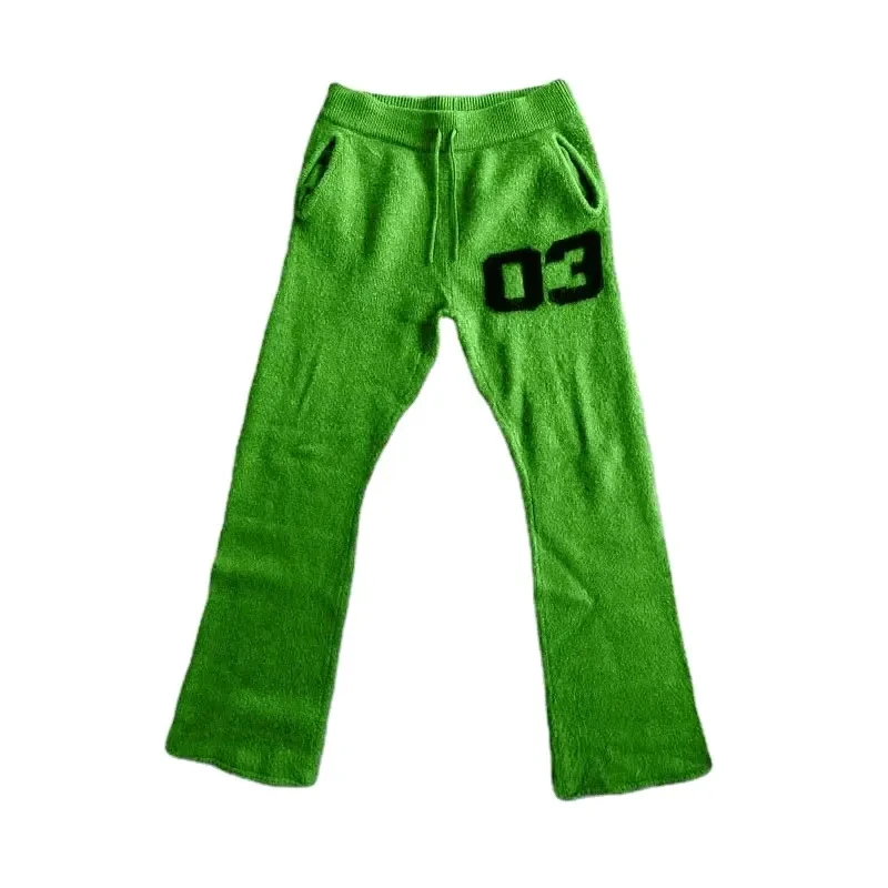 Custom Knitted Fuzzy Mohair Flare Pants For Men Mohair Clothing Manufacturer Blend Knit Soft Touch Mohair Flared Sweatpants