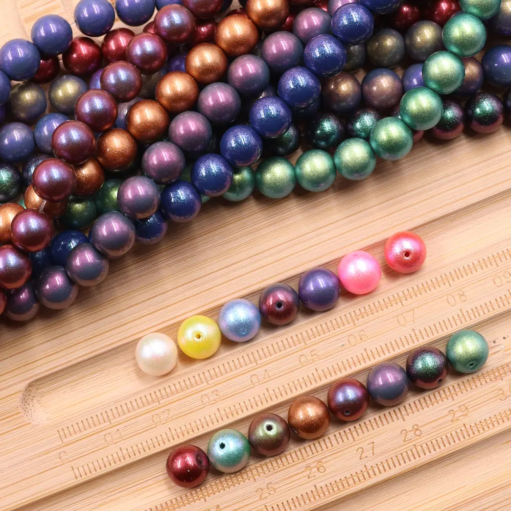 Wholesale High Quality 8mm  Fancy Color Round Glass Pearl Beads With Holes Accessories Loose Pearls For Jewelry Bracelet
