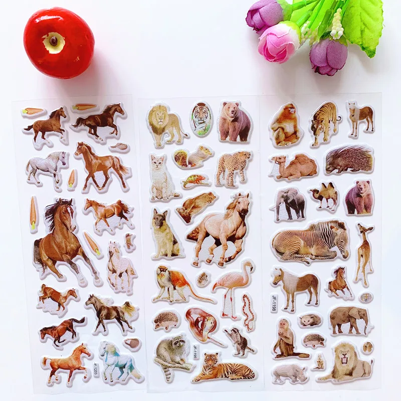 School Teacher Classic  Kids Puffy Toy Wild Animals Cartoon Bear Stickers