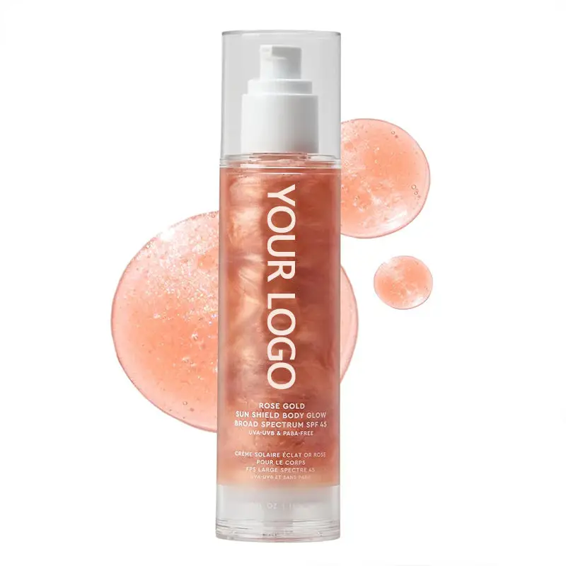 Own-brand SPF 50 UV Protection Transparent Sunscreen Amber Gold Micromica Sweat Waterproof Sunscreen Body Glow Oil