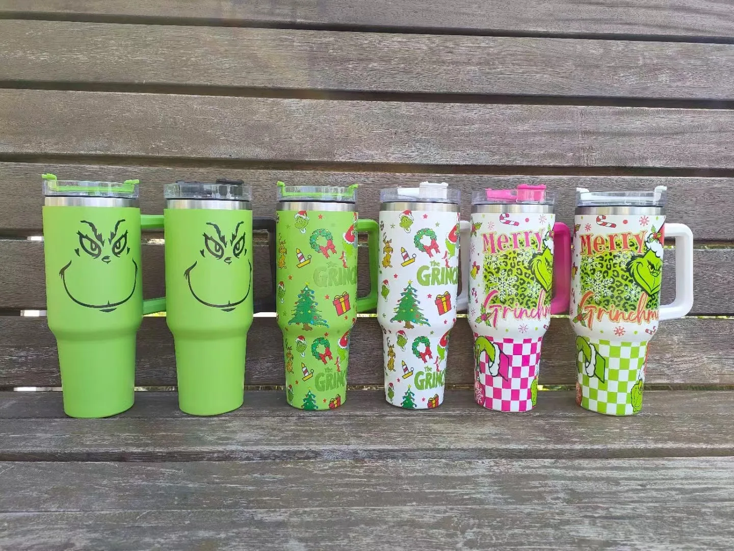 Popular Christmas Stainless Steel Tumbler Green Grinch 40OZ Tumbler Customized Tumbler With Handle and Straw