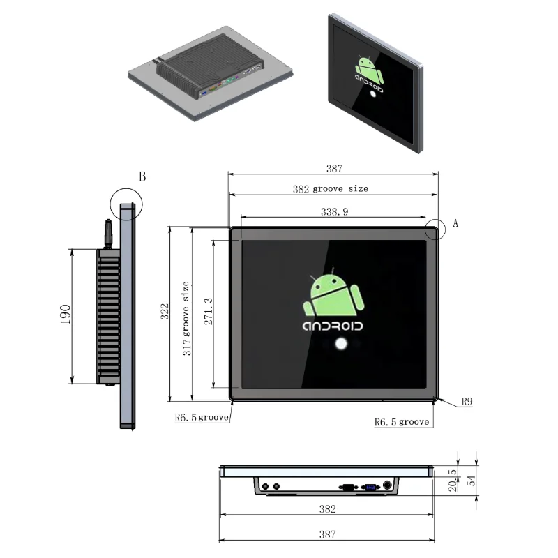 HUGEROCK PTC17A Open Frame Linux IP65 Business module Android usb cheap capacitive Industrial 17 Inch all in one Panel Pc