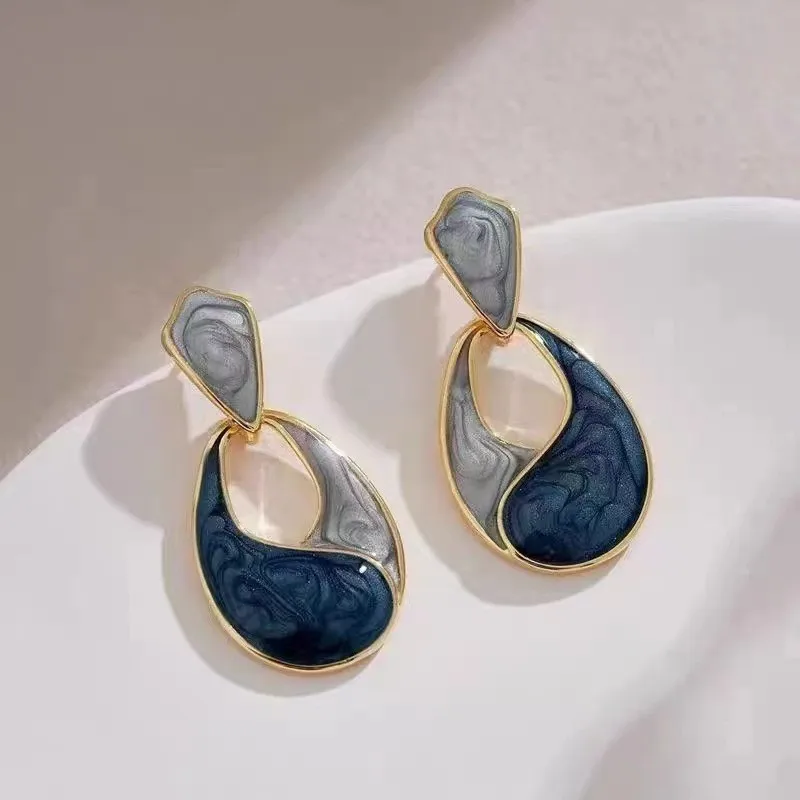 French Retro Water Drop Glaze Blue Earrings Simple Temperament Wholesale Earring