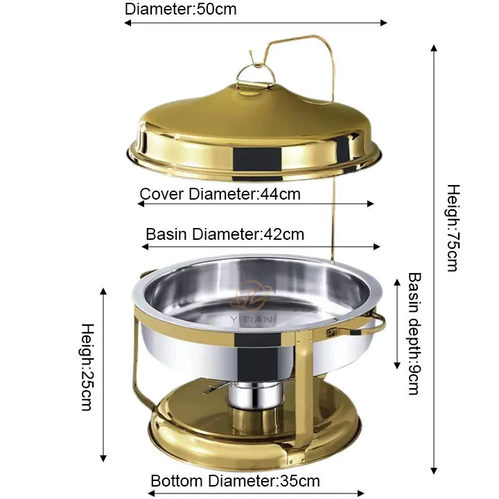 YITIAN Hot Dubai Gold Buffet Chef Hot Pot Deluxe Hanging Decorative Fancy Food Heater Set Hanging Furnace