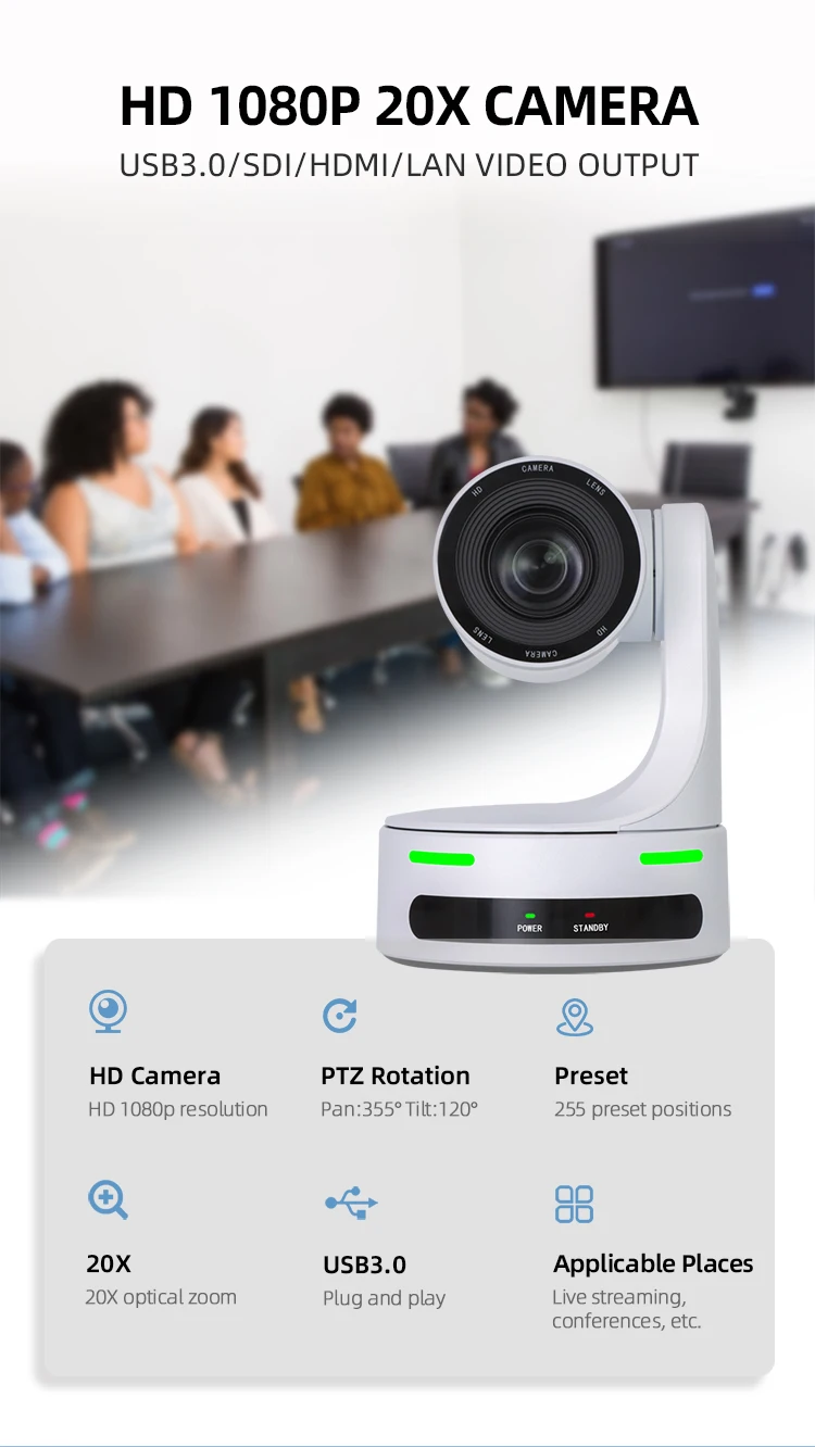 Новый дизайн камера видеоконференции OEM Ptz HD 1080P 20X USB3.0/SDI/HDM1/LAN выход церковь события Telehealth poe