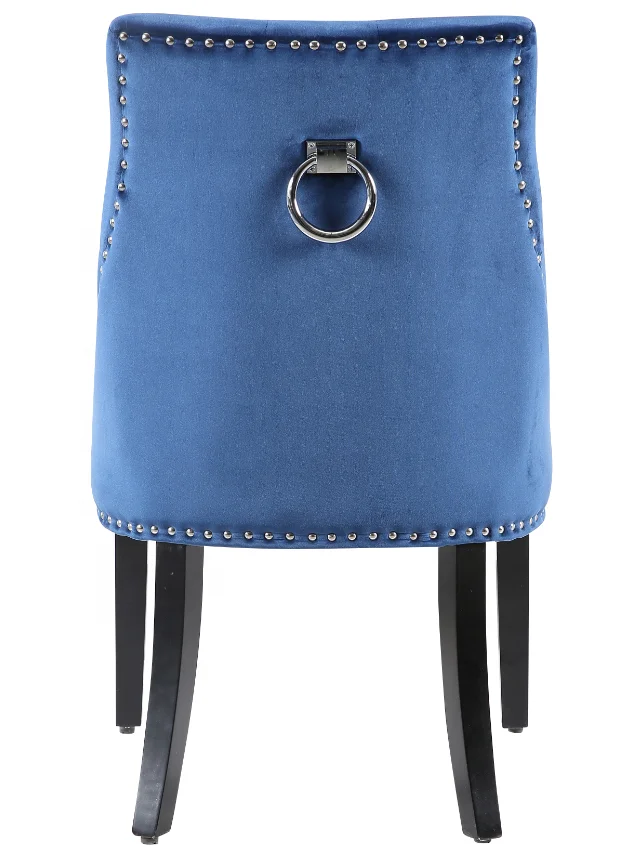 Upholstered high back velvet fabric tufted wooden knocker dining chair