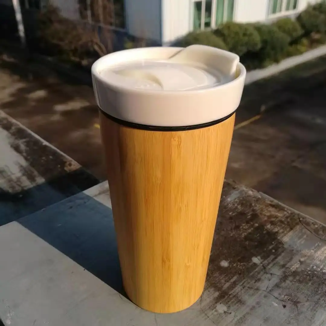 Bamboo White Porcelain Cups 400ml Big Capacity Coffee Tea Mugs with Bamboo Shell Ceramic Cup Tumbler Promotional Gift
