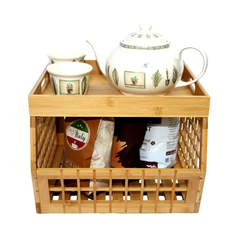 Multipurpose, Stackable Wooden Storage Bins with Sleek Lattice Frames for Home, Kitchen, Pantry, Closet, Office Storage