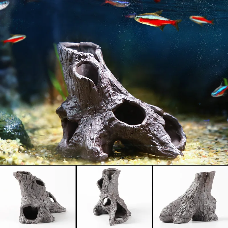 Aquarium Stone Cichlid Ornament Red Stoneware Mountain Shrimp Breeding Cave For Fish Tank
