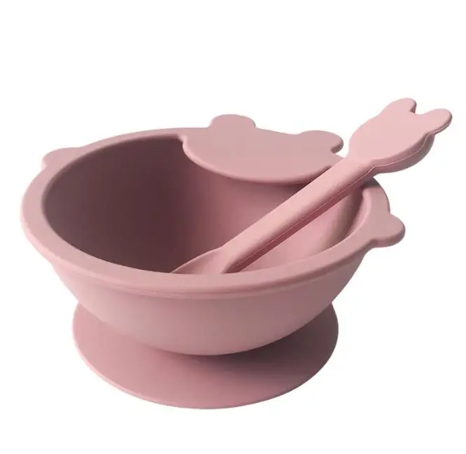 BPA Free Custom Baby Plate Suction Baby Silicone Bowl and Spoon Tableware Baby Feeding Sets