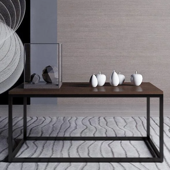 Modern rectangle iron metal wooden sofa side end coffee table for living room furniture