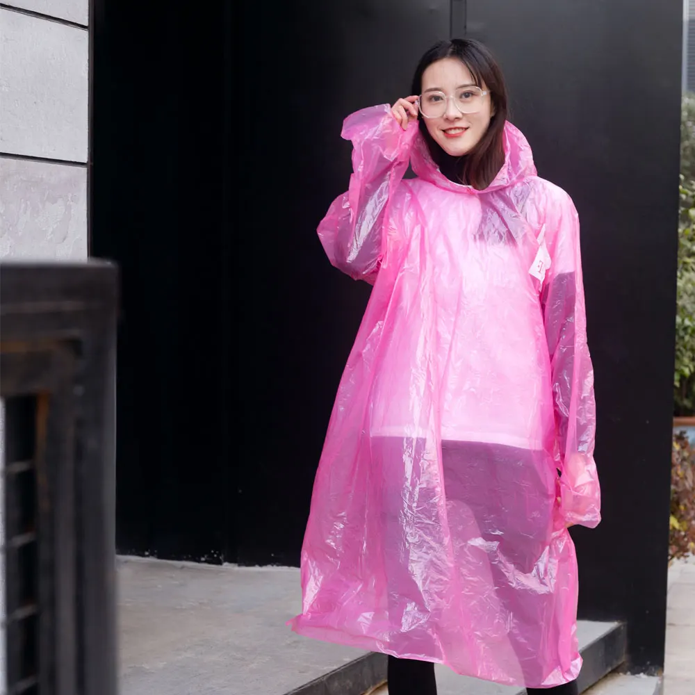 Supplier custom logo emergency pocket PE disposable adult rainproof rain raincoat with plastic Waterproof Transparent Rainwear