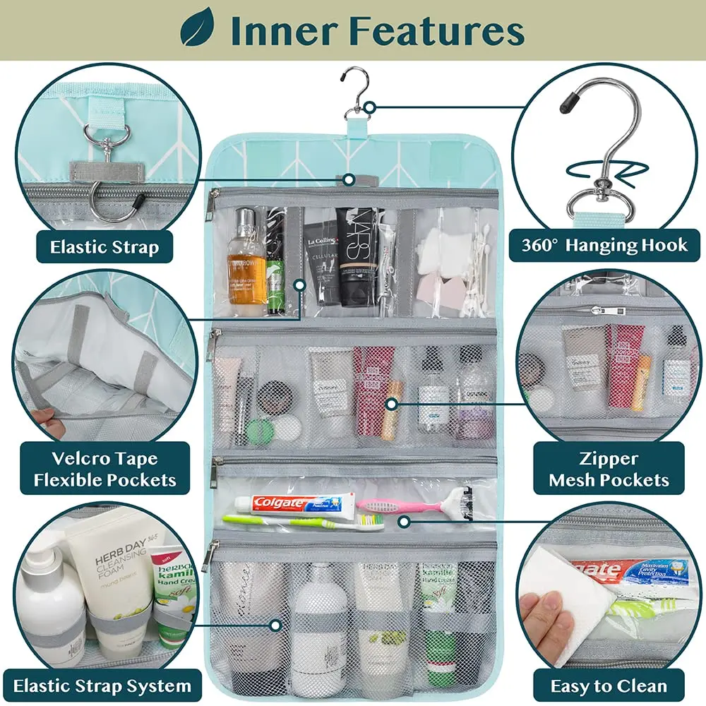 Hanging Toiletry Bag for Women Men Travel Organizer Bag Foldable Roll up Cosmetics Toiletries Bag