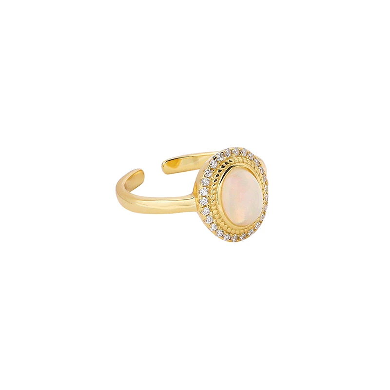 Europe style fashion gold plated 925 sterling silver round shape opal ring jewelry for women