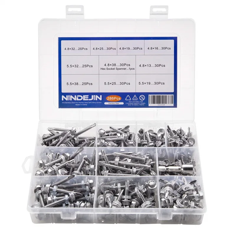 410 Stainless Steel Hex Flange Head Self Drilling Screw M4.8 M5.5 Hex Washer Head Self-drilling Screw with EDPM Washer