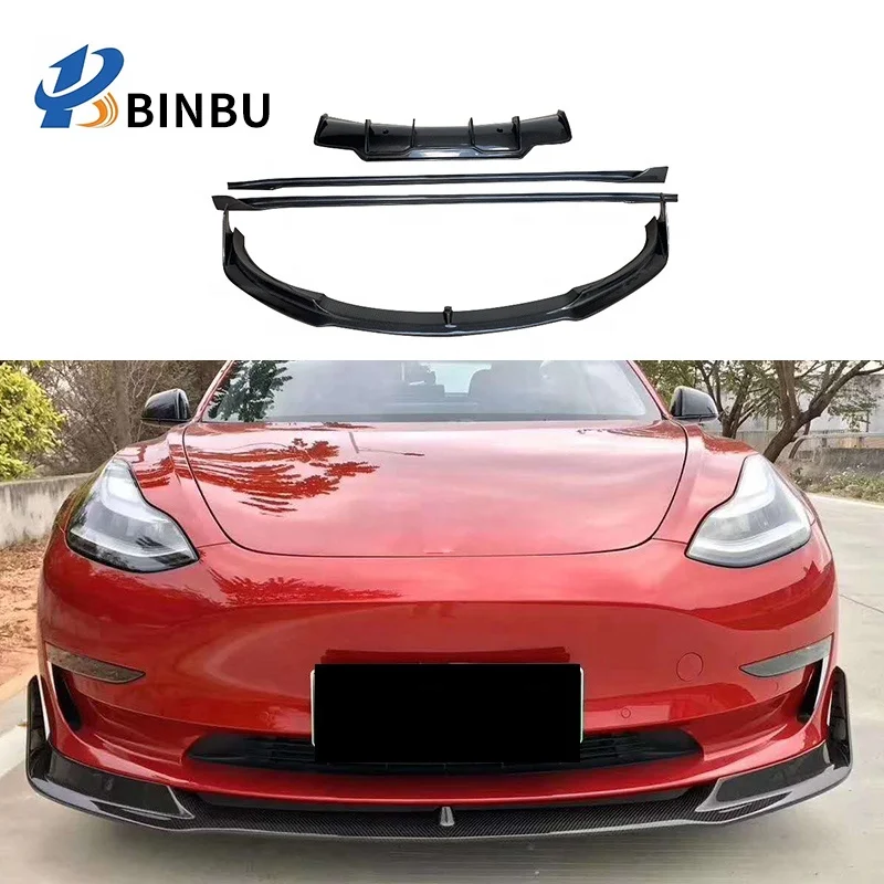 Передний диффузор из углеродного волокна для Tesla Model 3/боковая юбка/задний диффузор комплект для передних и задних губ и сборка автомобиля