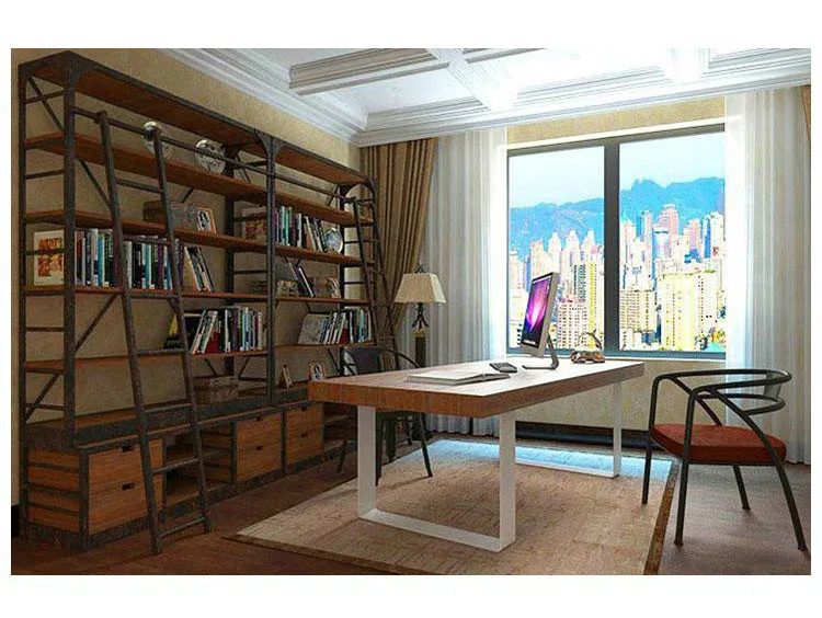 Industrial Library Librero Book Store Tall 5 Tier Display Iron Metal Bookshelf With Ladder