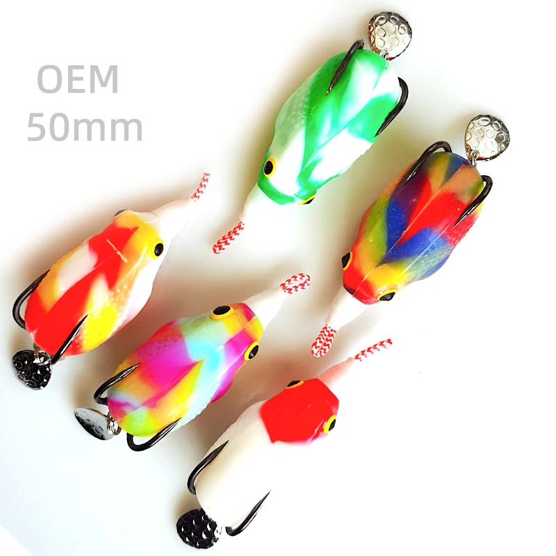 top water jump bass frog snakehead bait 50mm 9.5g handmade frog fishing lure with spinner sequin