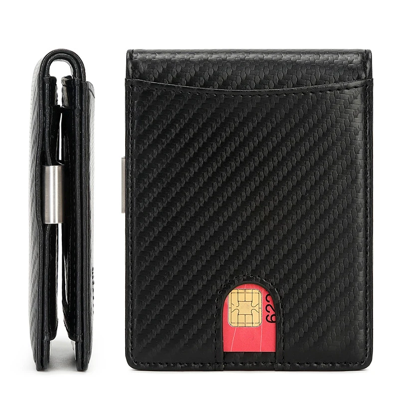 Best Selling Minimalist Carbon Fiber Money Clip Leather Card Holder Rfid Blocking Business Slim Wallet Money Clip