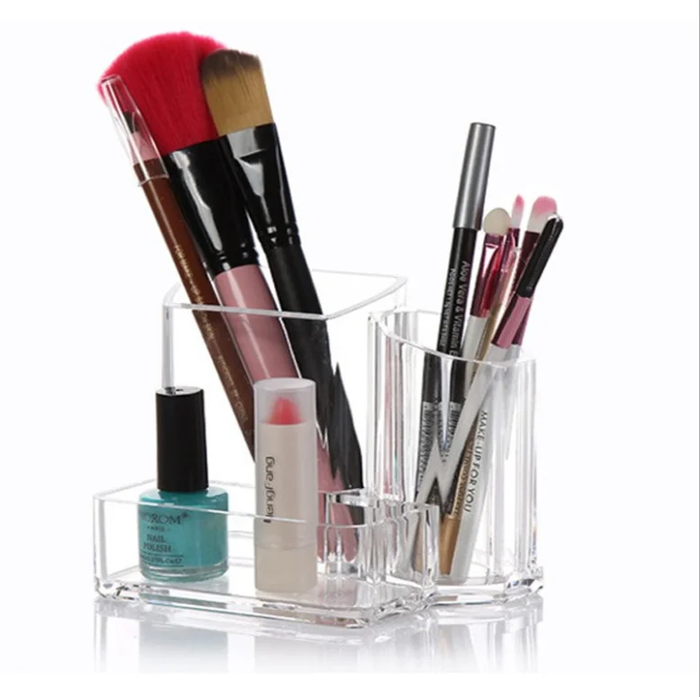 New design transparent acrylic makeup brush display holder skin care set display showcase stationery storage box on desktop