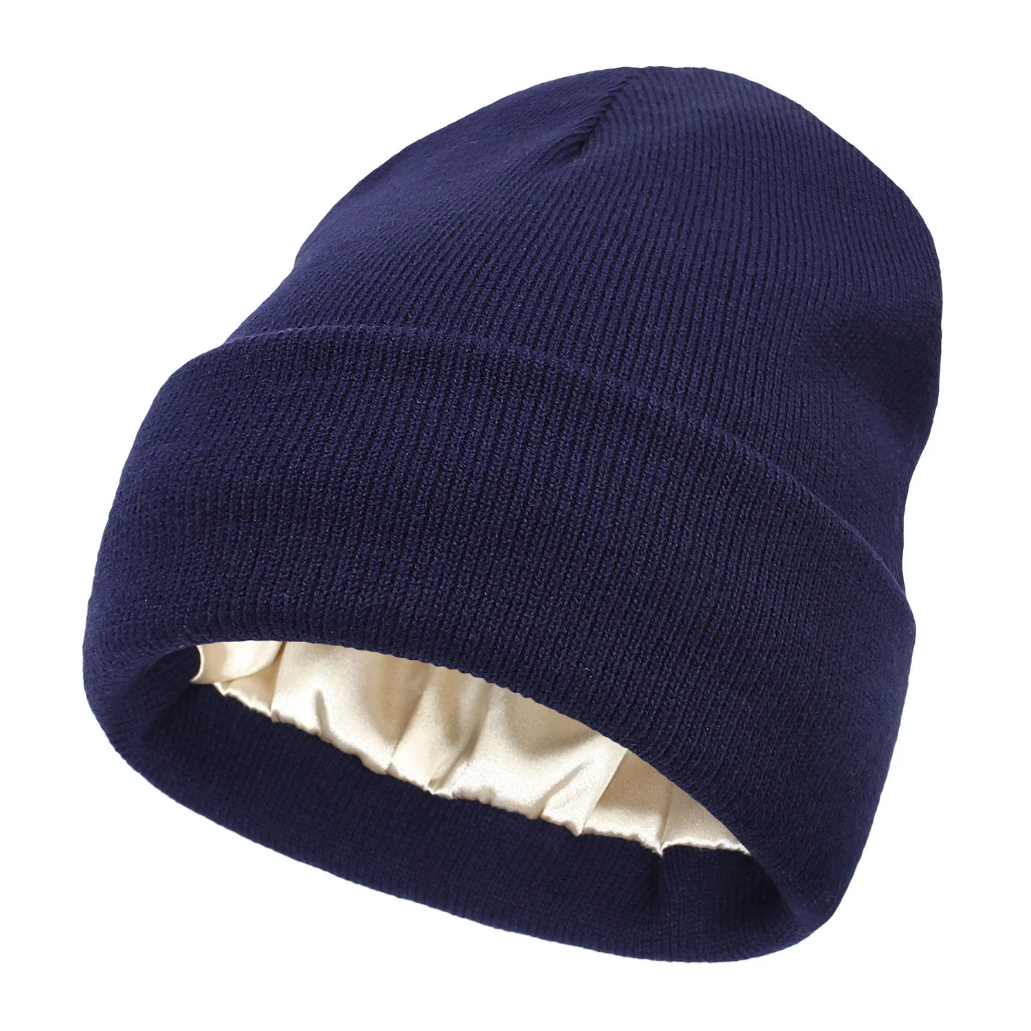 Wholesale Unisex Satin Lined Beanie Hat Eco-Friendly Winter Windproof Warm Thick Knitted Beanie Breathable Satin Lining Beach