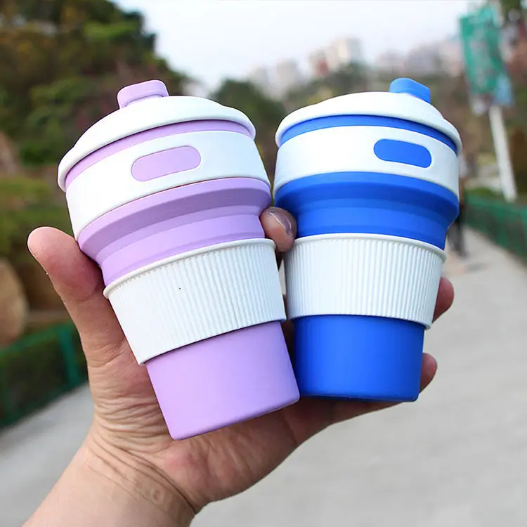 High Quality Foldable Silicone Coffee Tea Cup Modern Portable Silicone Collapsible Coffee Cup With Lid