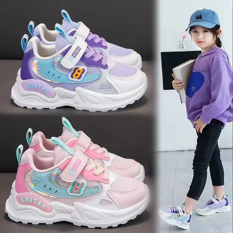 Spring autumn girls mesh sneakers children breathable shoes kids school sneakers