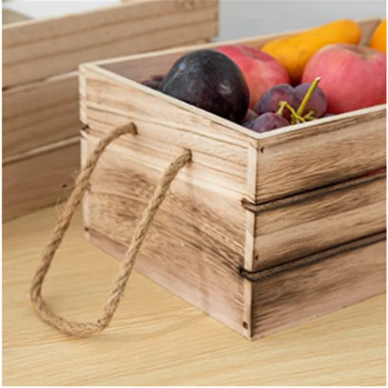 3-Piece Antique Paulownia Wood Carbonized Color For Storage Country Decoration Wooden Nesting Storage Box With Rope Handle