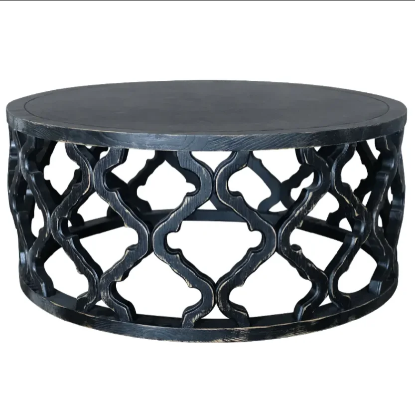 Antique vintage table Outdoor Hamptons Table Oak Hand Carved Quad Leaf Round Coffee Tables For Event