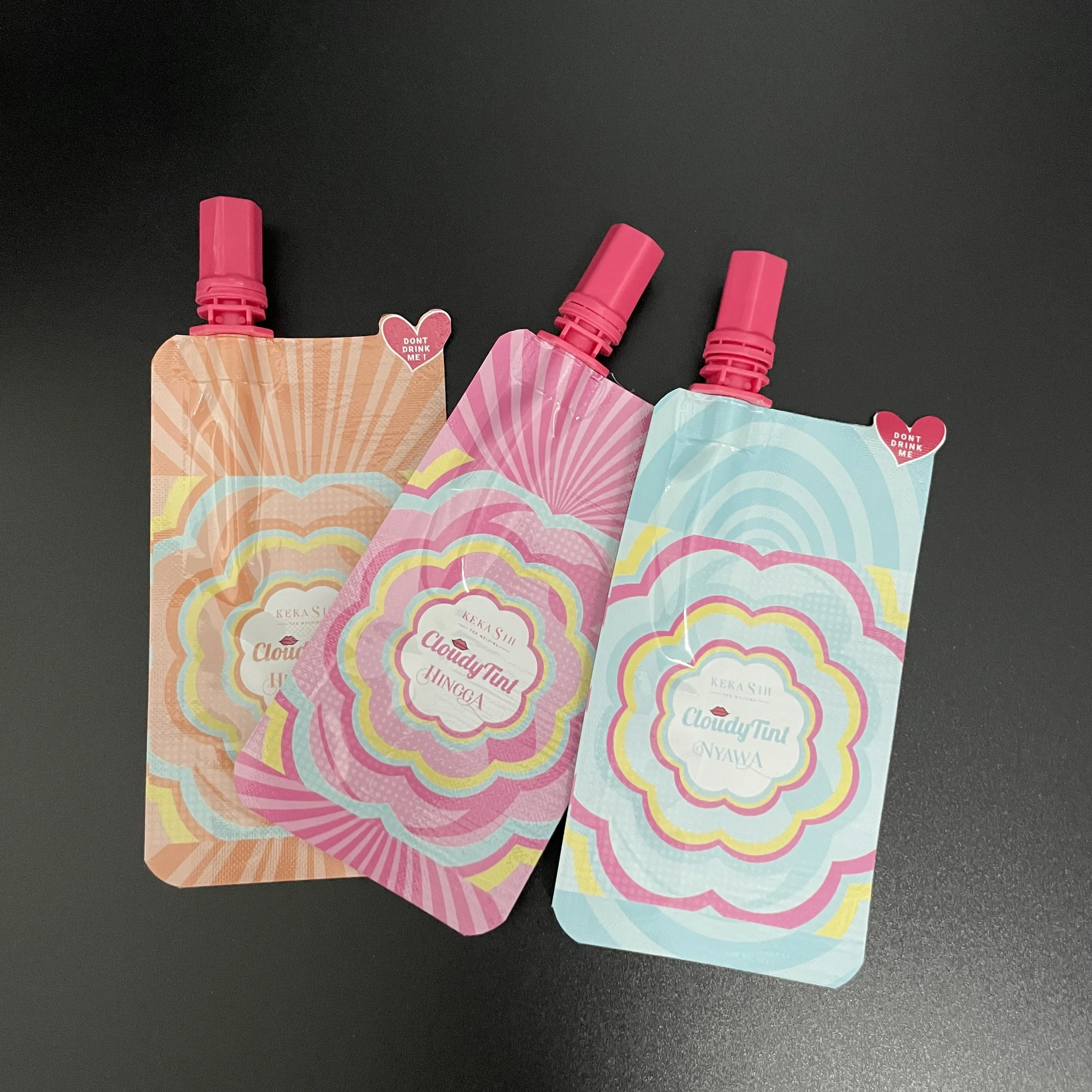 3ml colorful lip gloss sachet plastic lip tint pouch with spout applicator