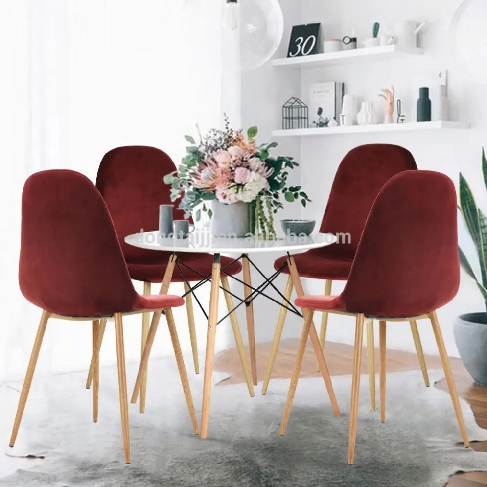 
Modern Style Velvet Fabric Dinning Chairs With Black Powder Coated metal Leg dining chair 