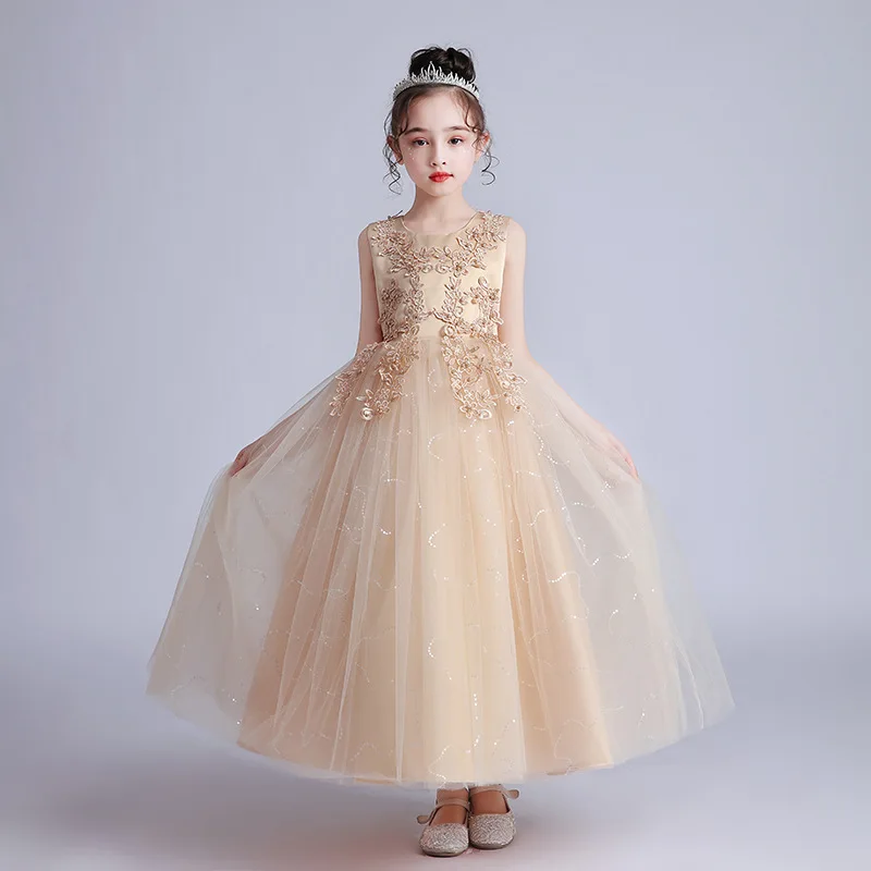 2024 New Party Dress Wholesale Little Girls Pageant Children Long Wedding Frock Design Ball Gowns Birthday Dress