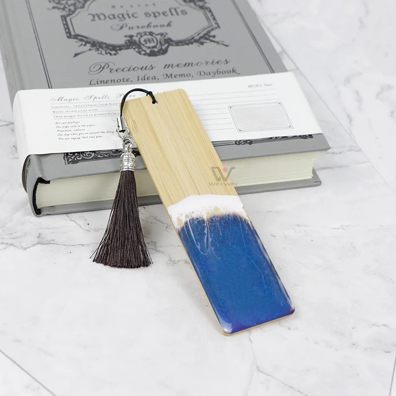 Wooden Resin Bookmarks For Men Handmade Sea Wave Design Wood Book Marks Graduation Gifts Teacher Gifts