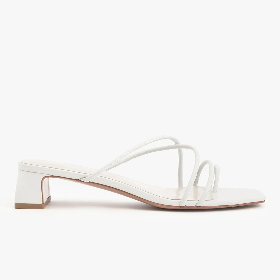 Wholesale White Strappy Toe Ring quare Toe Strappy Flip Flops Heels Evening Party Women Shoes Mules Sandals